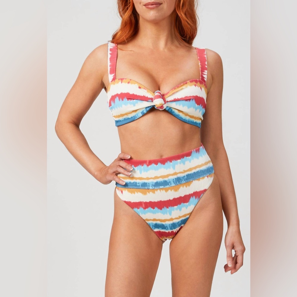 Red Blue & Gold Beach Riot Sophia Dip Dye Swim Suit Top Small